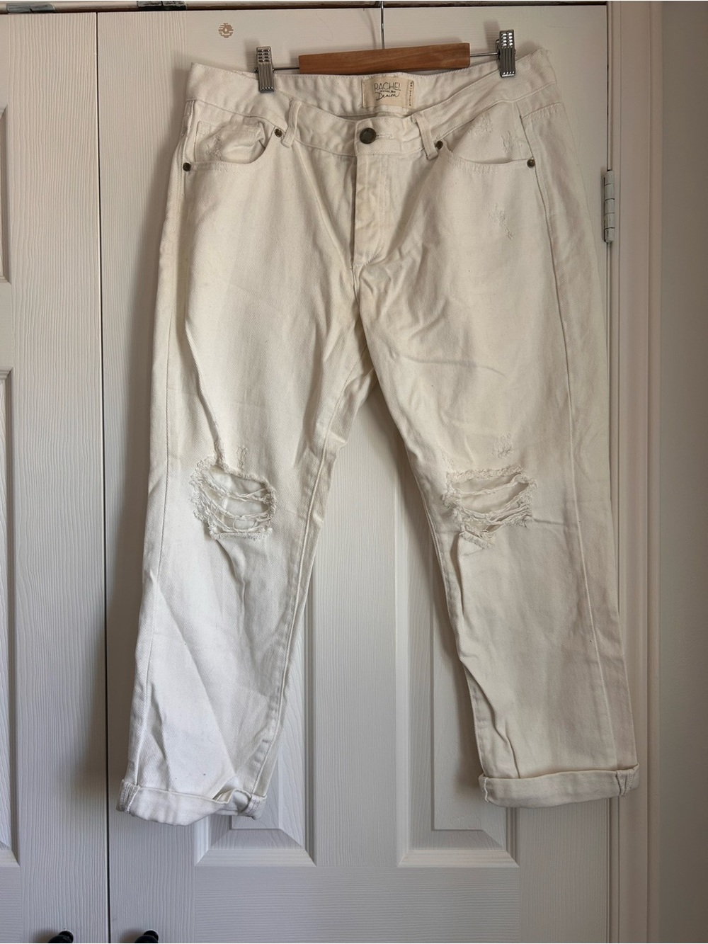 Rachel Roy Distressed Cream High-Waist Denim